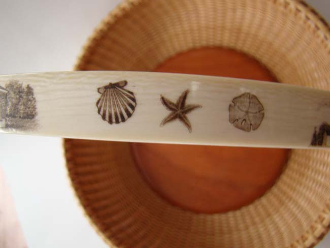 An exquisite NANTUCKET style basket with the ivory handle engraved with scenes of CHATHAM — image 5